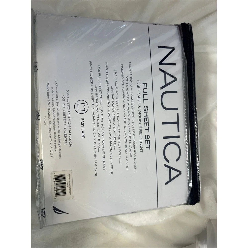 New Nautica ANCHOR CIRCLE  Full Sheet Set‎ Navy  on White NIP. Nautical beach.